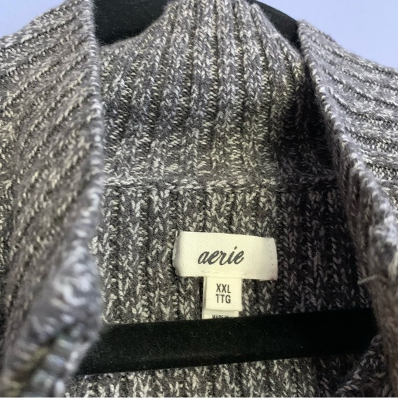 Aerie Gray Ribbed Cropped Mock Neck Quarter Zip - Size XXL - Picture 3 of 4